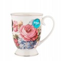 Kubek porcelanowy biały w róże na stopce elegancki 320ml 1szt Róża