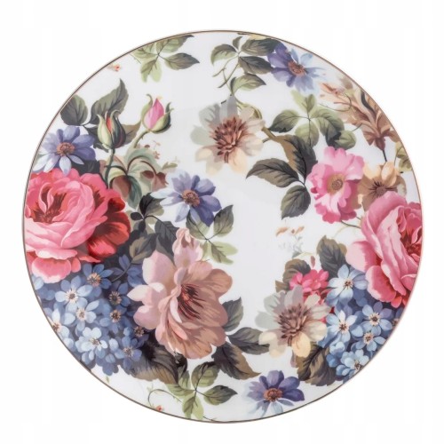 Talerz deserowy ceramiczny biały w kwiatki róże 20cm 1szt Róża