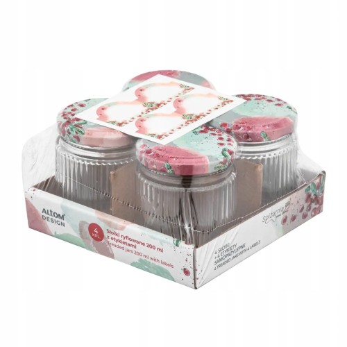Słoiczki na przetwory z zakrętkami etykiety zestaw 4 sztuk 200ml