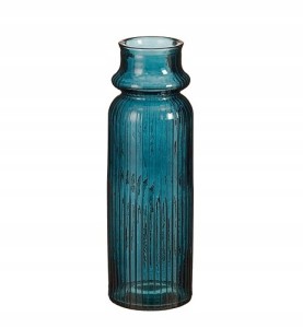 Wazon szklany barwiony niebieski ryflowany boho 45cm 1szt