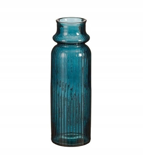 Wazon szklany barwiony niebieski ryflowany boho 45cm 1szt