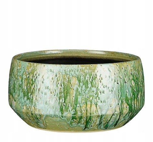 Doniczka ceramiczna osłonka szeroka zielona boho 32,5 cm 1szt