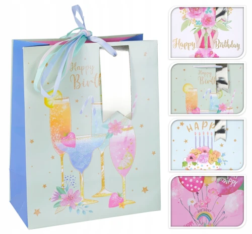 Torba prezentowa pastelowa urodzinowa 10x18x23 cm 1szt