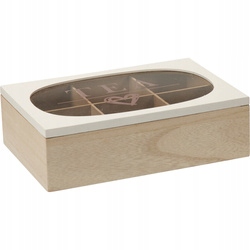 Pudełko na herbatę szklane wieko herbaciarka brązowa MDF 24x16,5x7 cm 1szt