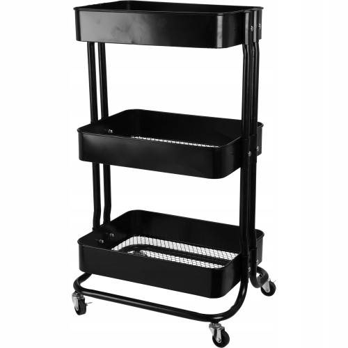 Wózek na kółkach regał kuchenny 3 poziomy metalowy mobilny czarny 76cm 1szt