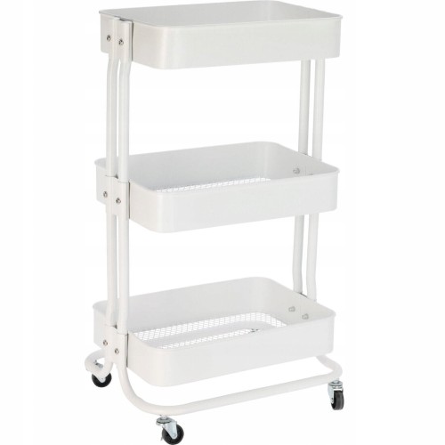 Wózek na kółkach regał kuchenny 3 poziomy metalowy mobilny biały 76cm 1szt