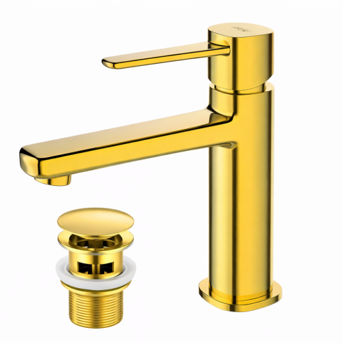 Bateria umywalkowa stojąca z korkiem klik klak jednouchwytowa złota Glamour