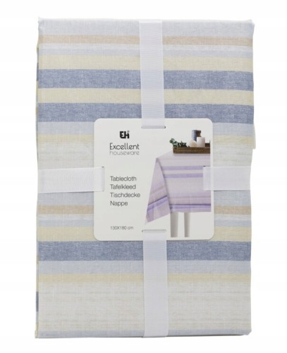 Obrus dekoracyjny na stół letni w kolorowe paski niebieski 130x180cm 1szt