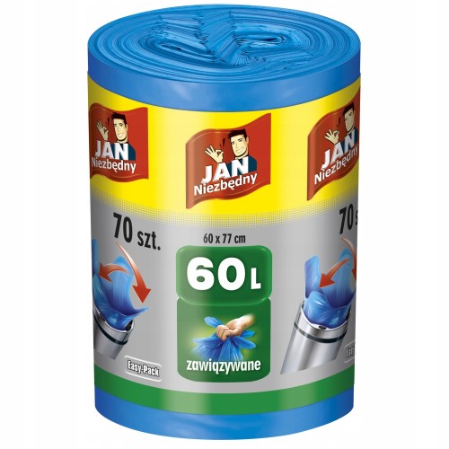 Jan Niezbędny worki na śmieci EasyPack HD 60L niebieskie wiązane 70 szt.