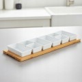 Zestaw 8 miseczek ceramicznych do serwowania z tacą bambusową 58cm