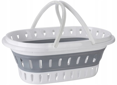 Kosz wolnostojący na pranie z rączkami plastikowy biało szary 25L 1szt