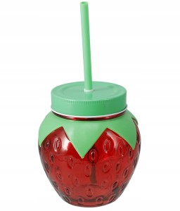Słoik ze słomką szklany kubek do napojów truskawka 750ml 1szt
