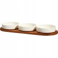 Zestaw 3 miseczek ceramicznych do serwowania z tacą bambusową 50 cm