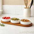 Zestaw 3 miseczek ceramicznych do serwowania z tacą bambusową 50 cm