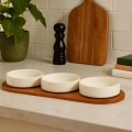 Zestaw 3 miseczek ceramicznych do serwowania z tacą bambusową 50 cm