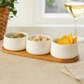 Zestaw 3 miseczek ceramicznych do serwowania z tacą bambusową 32cm
