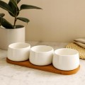 Zestaw 3 miseczek ceramicznych do serwowania z tacą bambusową 32cm