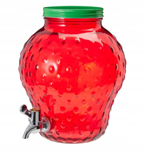 Dzbanek z kranikiem szklany na lemoniadę z pokrywką truskawka 4L 1szt