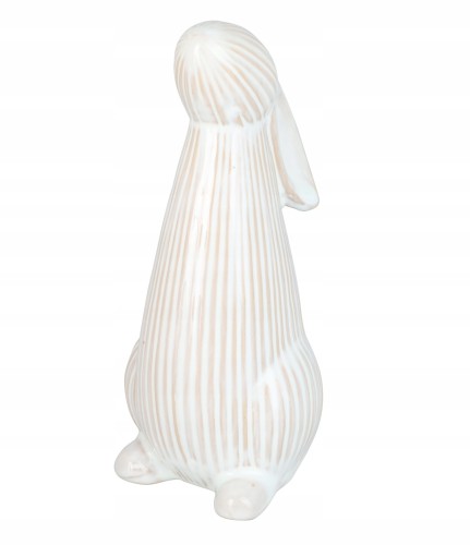 Figurka wielkanocna królik zając porcelanowa kremowa w paski 22cm 1szt