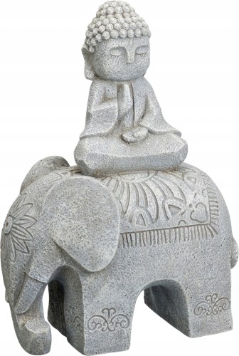 Figurka Budda na słoniu MGO szara duża ogrodowa 39x55,5cm 1szt
