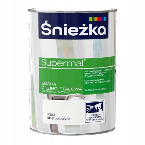 Śnieżka Supermal emalia olejno-ftalowa drewno metal biały półpołysk 0,8L