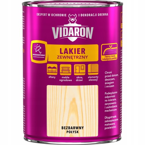 VIDARON lakier zewnętrzny do drewna bezbarwny połysk 0,75L