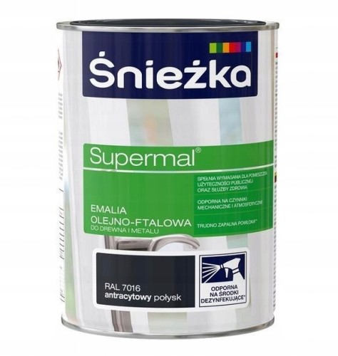 Śnieżka Supermal emalia olejno-ftalowa drewno metal antracyt połysk 0,8L
