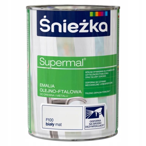 Śnieżka Supermal emalia olejno-ftalowa drewno metal biały mat 0,8L