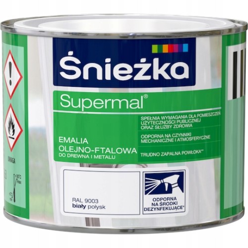 Śnieżka Supermal emalia olejno-ftalowa drewno metal biały połysk 0,4L