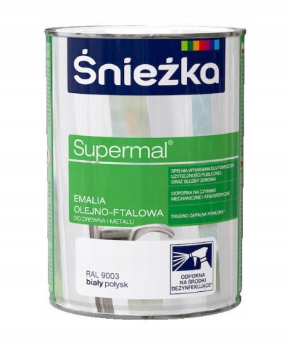 Śnieżka Supermal emalia olejno-ftalowa drewno metal biały połysk 0,8L