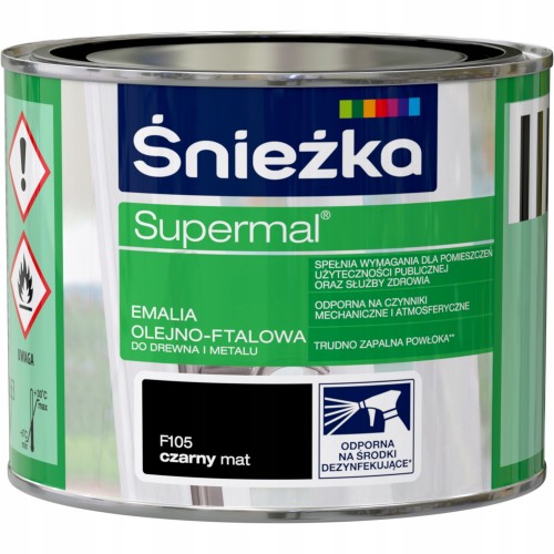 Śnieżka Supermal emalia olejno-ftalowa drewno metal czarny mat 0,2L
