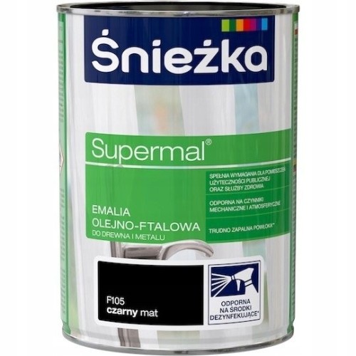 Śnieżka Supermal emalia olejno-ftalowa drewno metal czarny mat 0,8L