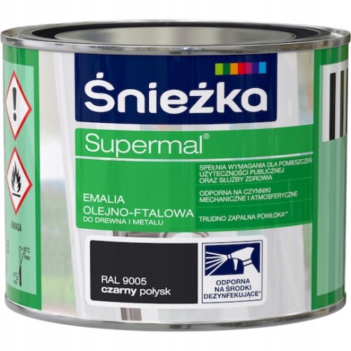 Śnieżka Supermal emalia olejno-ftalowa drewno metal czarny połysk 0,2L