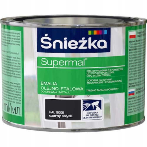 Śnieżka Supermal emalia olejno-ftalowa drewno metal czarny połysk 0,4L