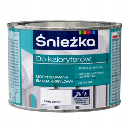 Śnieżka emalia akrylowa do metalu kaloryferów biały połysk 0,4L