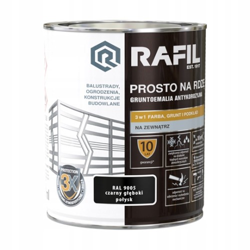 Rafil emalia do metalu Prosto Na Rdzę Czarny Głęboki Połysk 0,75L