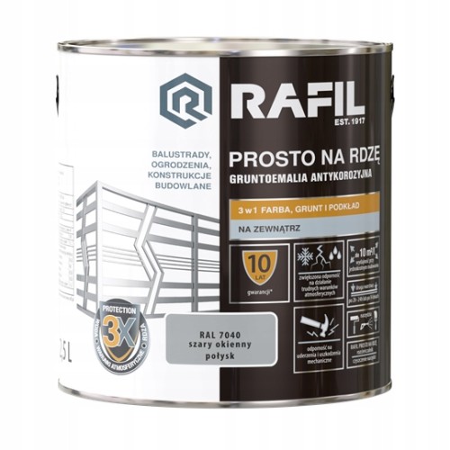 Rafil emalia do metalu Prosto Na Rdzę Szary Okienny Połysk 2,5L