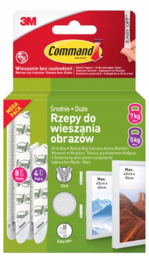 3M Command rzepy do wieszania obrazów białe zestaw 12 par M+L do 7 kg