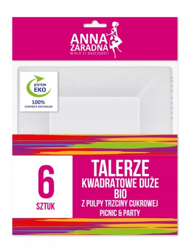 Anna Zaradna talerze kwadratowe BIO duże jednorazowe 26 cm 6 szt.