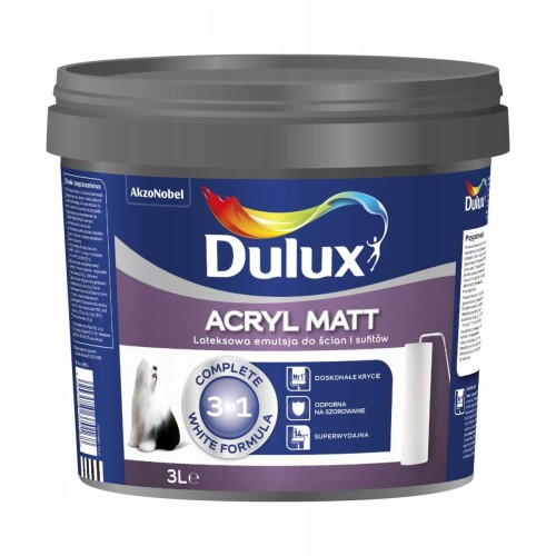 Dulux Acryl Matt farba lateksowa ścienna sufitowa śnieżnobiały mat 3L