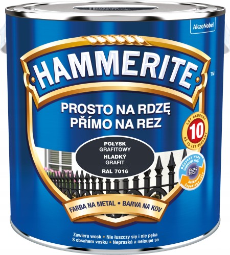 Hammerite Prosto Na Rdzę farba do metalu Grafitowy Połysk 2,5L