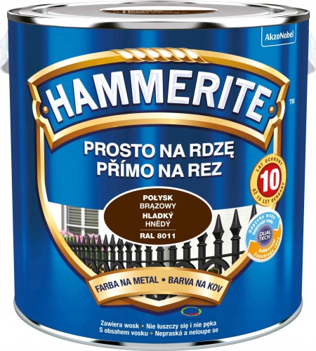 Hammerite Prosto Na Rdzę farba do metalu Brązowy Połysk 2,5L