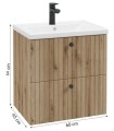 Zestaw szafka łazienkowa 60 cm dąb evoke lamele z umywalką baterią i syfonem Rietti