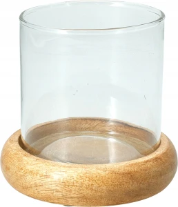 Świecznik drewniany mango ze szklanym kloszem pojedynczy 10cm 1szt