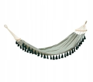 Hamak ogrodowy jednoosobowy z drążkiem zielony 280x100 cm