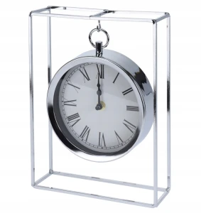 Zegar ścienny wiszący metalowy srebrny nowoczesny 18,8x25cm