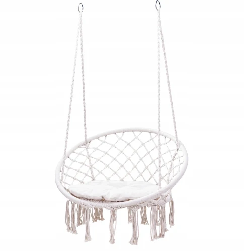 Fotel wiszący do ogrodu kokon bocianie gniazdo boho kremowy 80cm