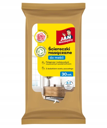 Jan Niezbędny ściereczki nawilżane do mebli z woskiem pszczelim 30 szt.