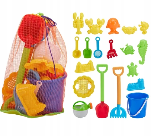 Wiaderko do piasku zestaw 19 elementów plastikowy grabki łopatka dla dzieci