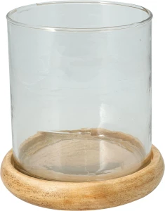 Świecznik drewniany mango ze szklanym kloszem pojedynczy 15cm 1szt
